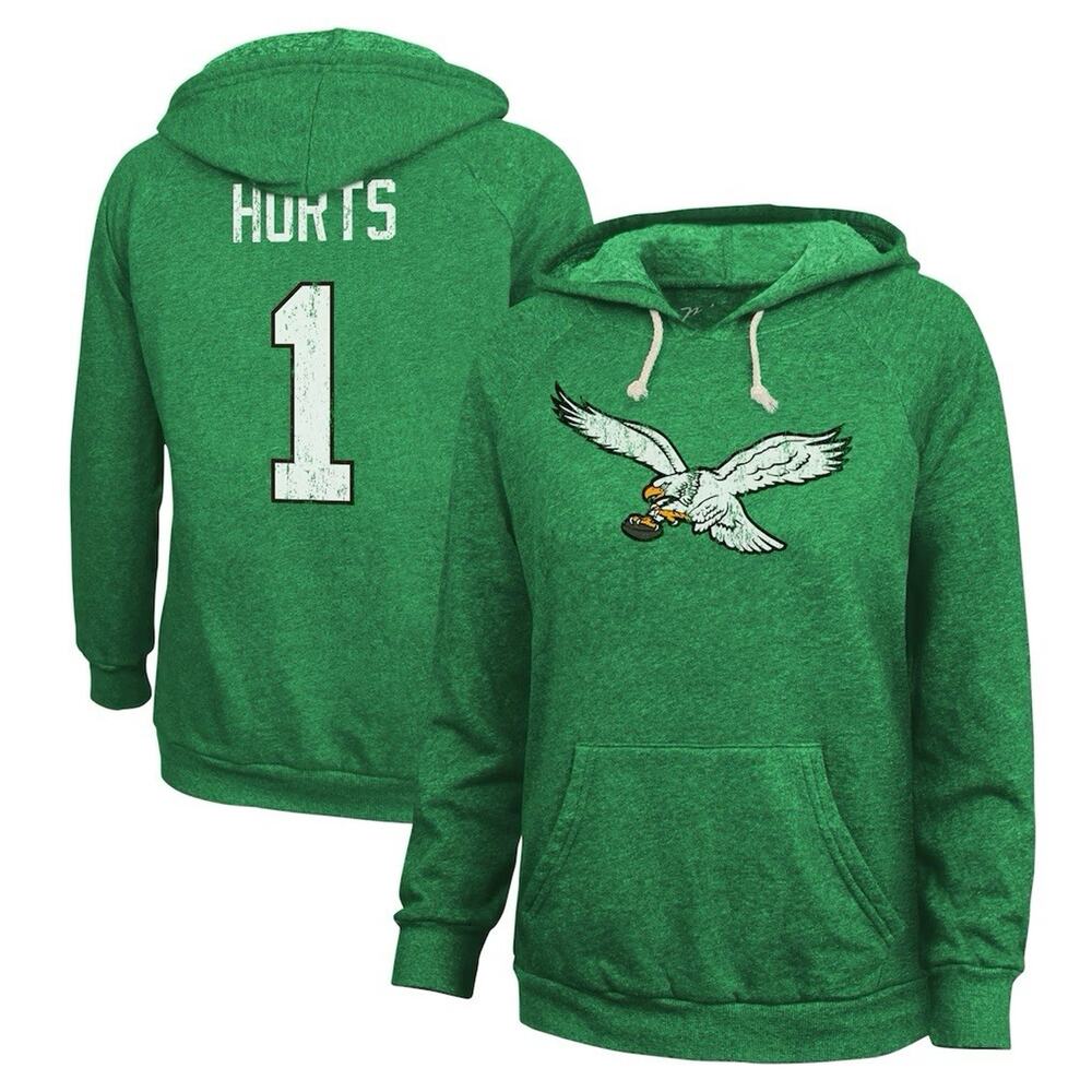 Philadelphia Eagles Jalen Hurts Majestic Threads Throwback womens Hoodie Green L